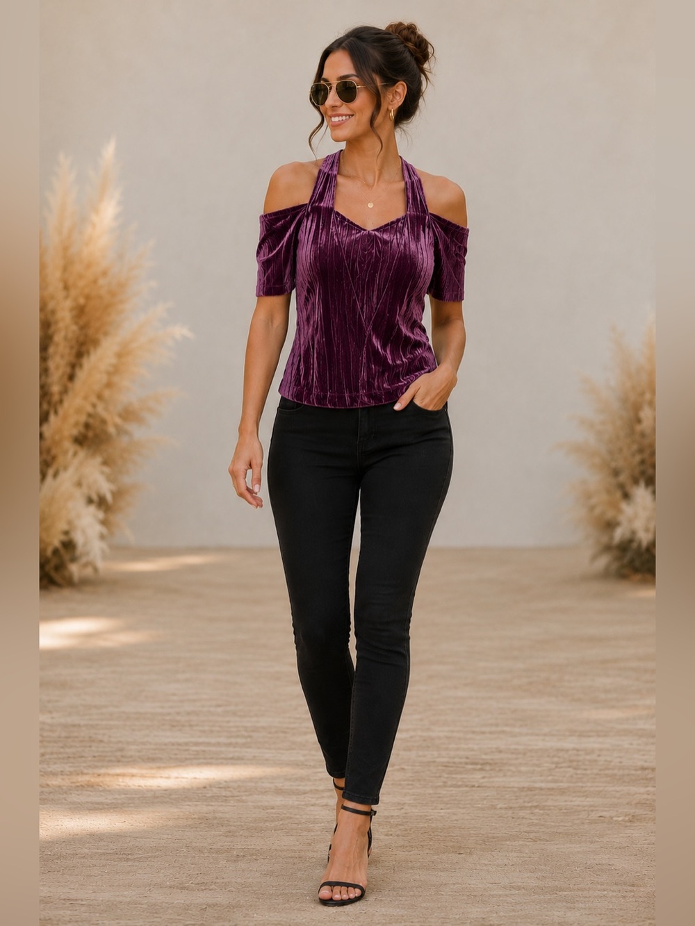 Soft Surroundings Plum Velvet Off-Shoulder Blouse Size S